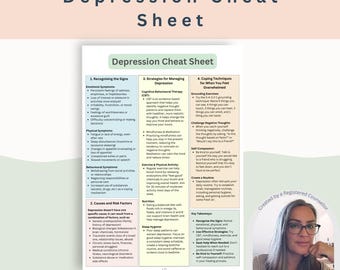 Depression Cheat Sheet: One Page Therapy Tools & Strategies, Managing Depression easy handout guide