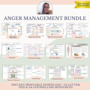 Anger Management Bundle - Mindfulness Tools & Stress Relief Resources for Teens and Adults, 354 Worksheets