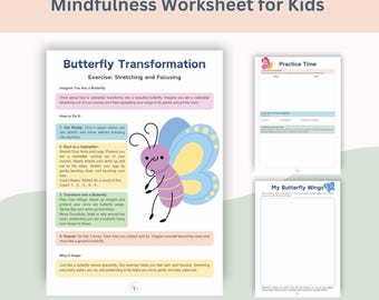 Mindfulness Worksheet for Kids: Butterfly Transformation & Emotional Regulation Therapy, PDF Digital Downlad