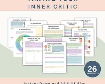 Inner Critic: Boost Self-Esteem with CBT & Coping Strategies for Teens and Adults | Digital Download, Printable Fillable PDF