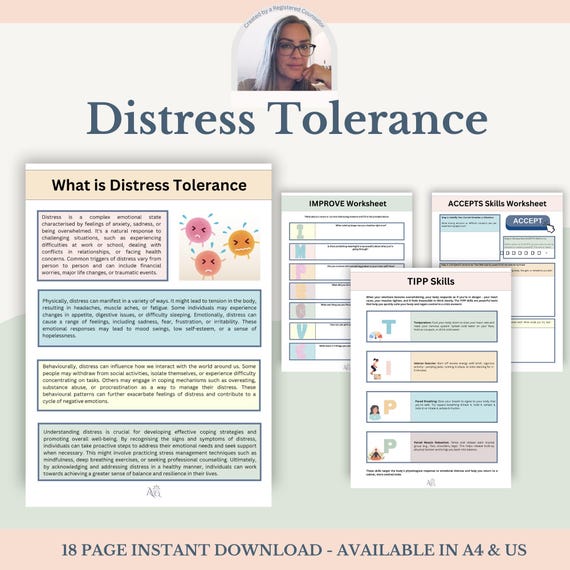 DBT Distress Tolerance Worksheets: Emotional Regulation Tools (Digital Download)