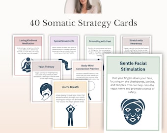Tarjetas de terapia somática en PDF, técnicas de sanación corporal, regulación del sistema nervioso, herramientas para la recuperación del trauma / tarjetas de salud mental