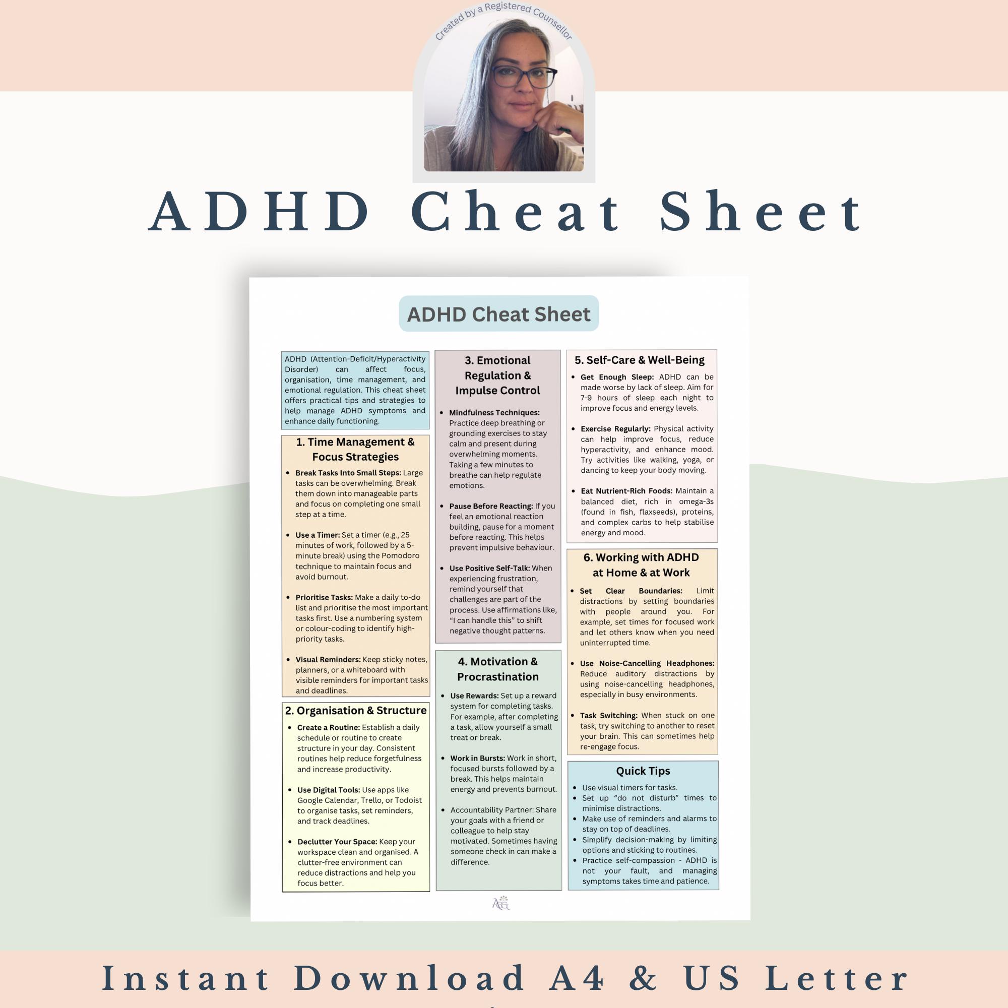 ADHD Cheat Sheet: Executive Function Guide for Adults & Students (PDF ...