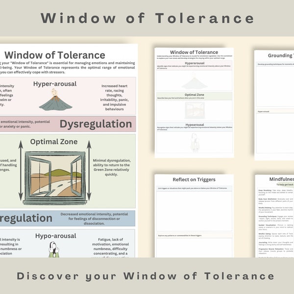 Window of tolerance Worksheet / Window of tolerance / Trauma therapy / CBT / Counselling tools / Arousal States / Emotional regulation