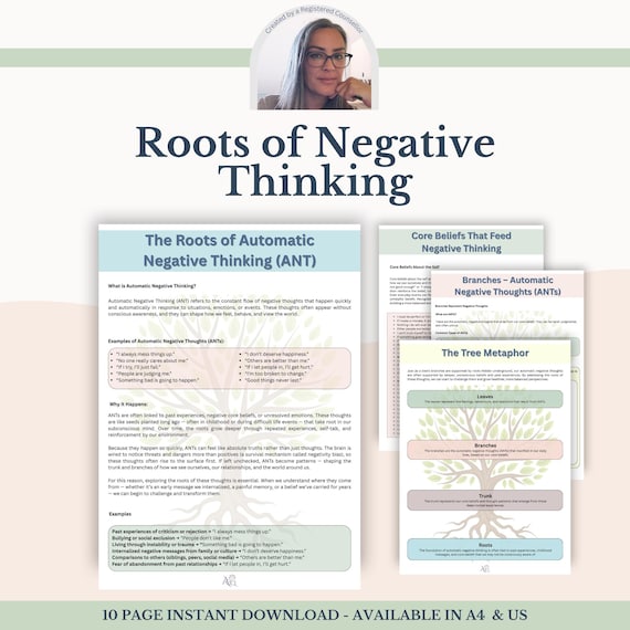 Automatic Negative Thoughts Worksheet: Self-Reflection, Therapy Tool (PDF Download)