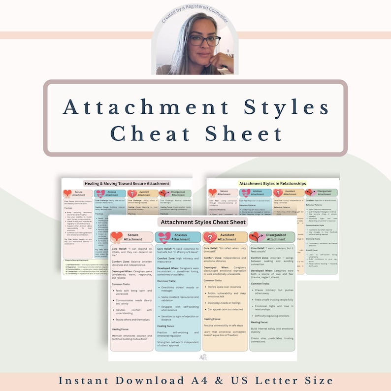 Attachment Style Cheat Sheet PDF Download, 3 Page Self-help Therapy ...