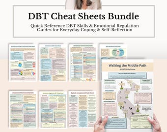 DBT Cheat Sheets Bundle, Emotional Regulation Skills, Distress Tolerance & Mindfulness Therapy Tools PDF