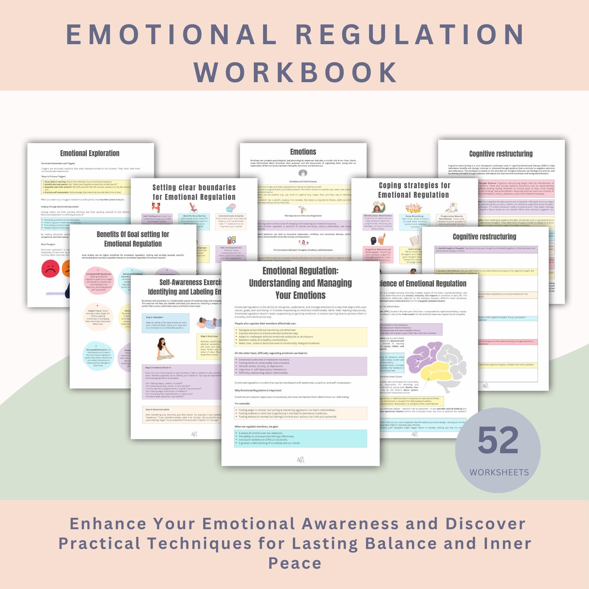 Emotional Regulation Workbook for Adults | Therapy Worksheets & Emotions Management Tools for Better Mental Health