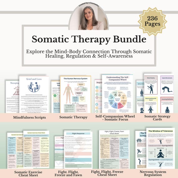Somatic Therapy Bundle, Nervous System Regulation Worksheets, Trauma Healing & Grounding Exercises, Mental Health PDF