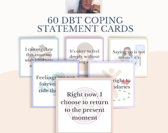DBT Coping Statements Flashcards: Therapy Affirmations (PDF Printable Mental Health Cards)