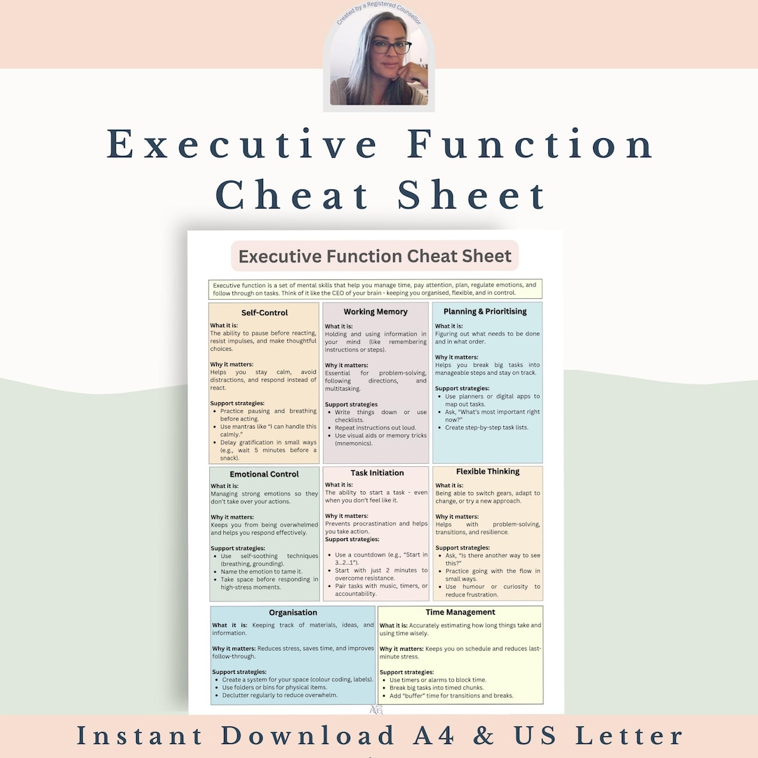 Executive Function Cheat Sheet: Quick Tips Guide (PDF) - Etsy