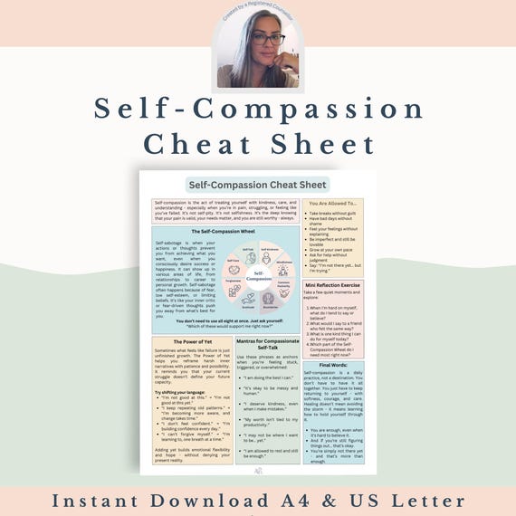 Self-Compassion Cheat Sheet: Inner Critic, Healing & Growth (PDF)