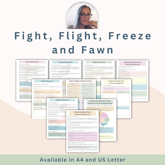 Fight Flight Freeze Fawn Workbook: Trauma Response Worksheets, Nervous System Regulation Tools, Printable PDF