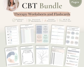 CBT Worksheet Bundle, Cognitive Behavioural Therapy Worksheets, Mental Health Workbook, Anxiety & Coping Skills PDF