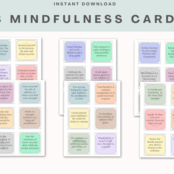 Mindfulness Cards / self-care / positivity cards / Daily card / Therapy office decor / Motivational Cards