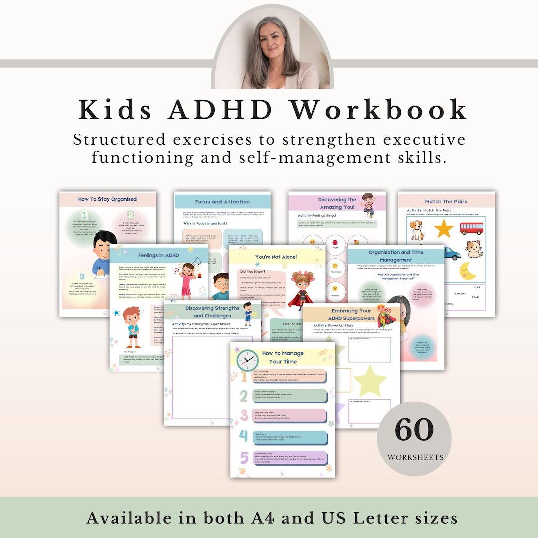 Kids ADHD Workbook, Executive Function Coping Skills Emotional ...
