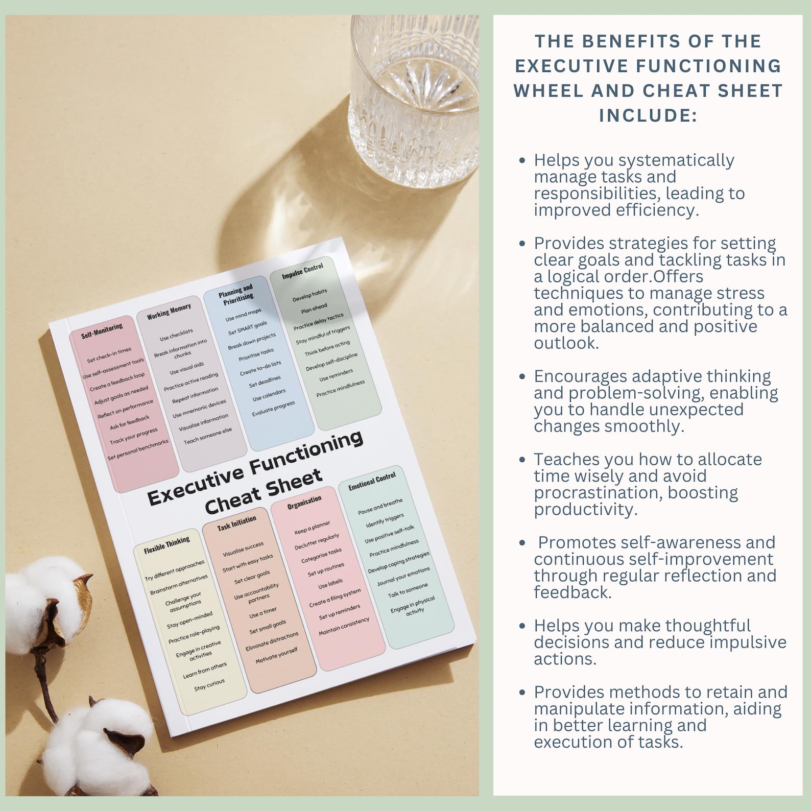 Executive Function Wheel Cheat Sheet for Adults & Teens, ADHD ...