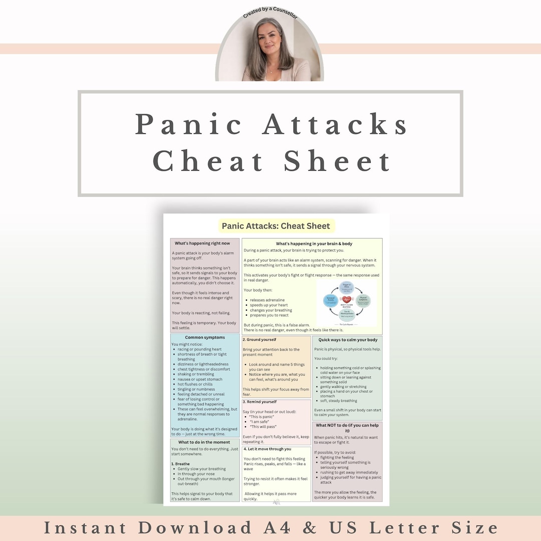 Panic Attack Help Sheet PDF, Quick Anxiety Relief Guide, Emergency ...
