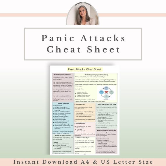 Panic Attack Help Sheet PDF, Quick Anxiety Relief Guide, Emergency Coping Techniques, One Page Reference, Printable