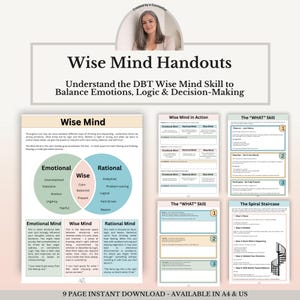 Wise Mind DBT Worksheets, Mindfulness Therapy Workbook, Emotional Regulation Skills, Counseling Resources, Mental Health PDF