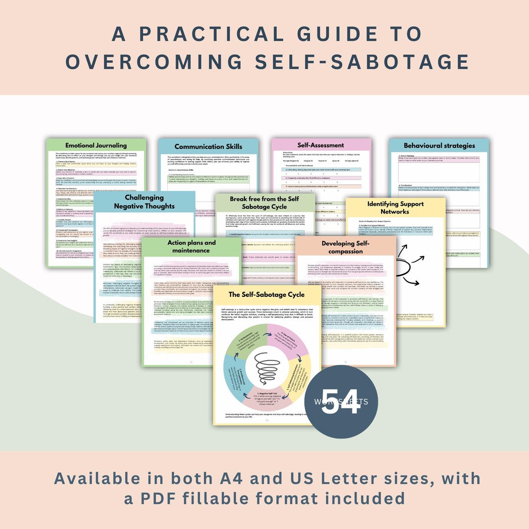 Self-sabotage Workbook: Therapy Worksheets for Teens & Adults (fillable ...