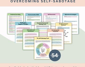 Self-Sabotage Workbook for Teens & Adults: Therapy Worksheets, Self Esteem Boost, Coping Skills and  Healing Guide, Prompt journal.