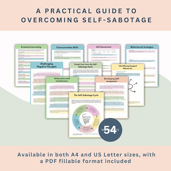 Self-Sabotage Workbook: Therapy Worksheets for Teens & Adults (Fillable PDF Download)