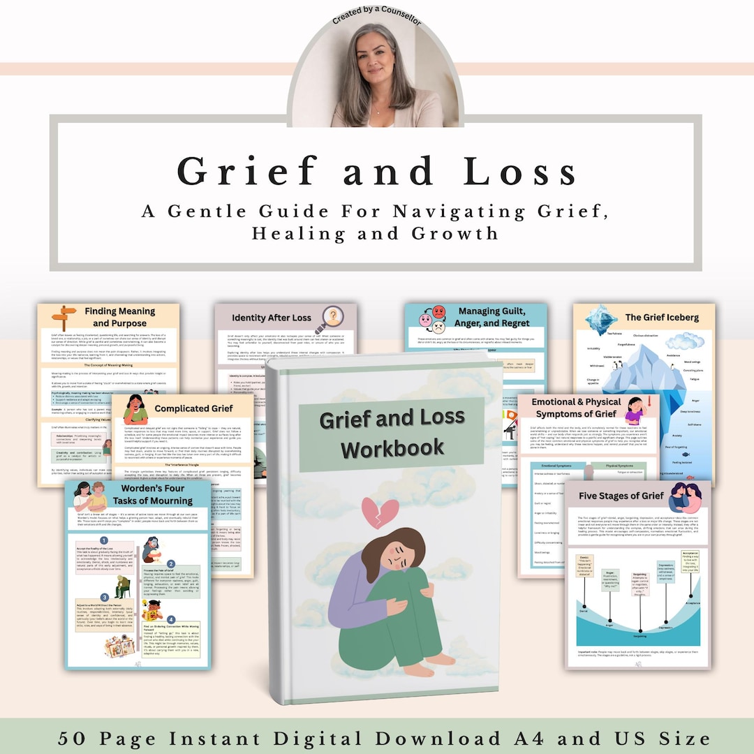 Grief and Loss Workbook, Bereavement Coping Skills Therapy Worksheets ...