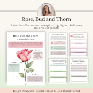 Arkusz ćwiczeń z kolcem pąka róży, dziennik codziennej refleksji i świadomości emocjonalnej w formacie PDF