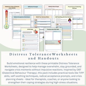 Fogli di lavoro DBT per la tolleranza al disagio, abilità di regolazione emotiva, quaderno di esercizi di terapia per le strategie di coping, strumenti per affrontare le crisi, PDF sulla salute mentale immagine 2