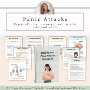 Werkboek angst pdf, gids paniekaanval, dagboek geestelijke gezondheid met copingvaardigheden en stemmingstracker, therapiewerkbladen afdrukbaar