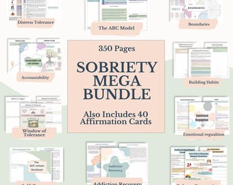 Addiction Recovery Workbook Bundle: CBT, Relapse Prevention (PDF Printable Worksheets & Affirmation Cards)