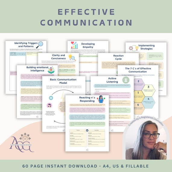 Effective Communication Workbook for Teens & Adults | Therapy Worksheets and Counselling Resources for Active Listening