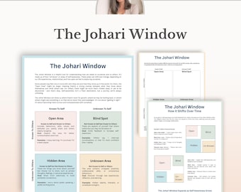 Johari Window Worksheet PDF, Self Awareness Activity, Therapy Worksheets, Counseling Tools, Personal Growth Printable