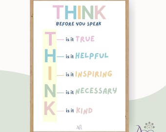 Póster "Piensa antes de hablar": Decoración motivacional (Descarga digital)