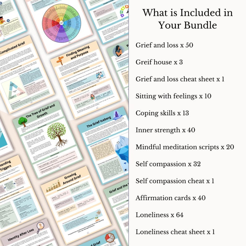 Grief & Loss Workbook Bundle, Bereavement Therapy Worksheets, Grief ...
