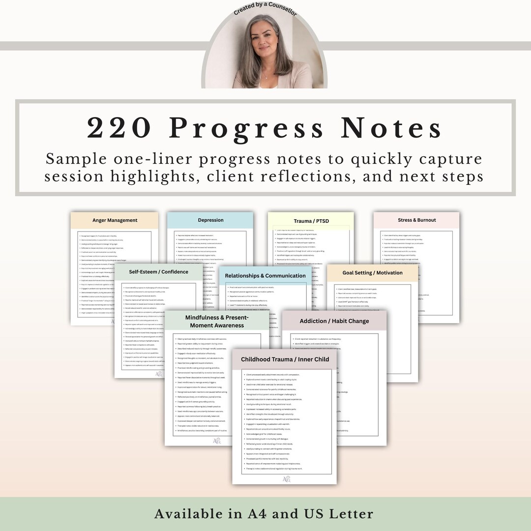 Therapy Progress Notes PDF, 220 Pre Written Counselling Notes ...
