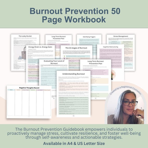 Burnout Workbook: Stress Management Tips & CBT Worksheets for Resilience and Coping Strategies - Instant Download