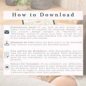 May include: A digital download guide titled "How to Download" with instructions for accessing files after purchase. The guide includes steps for Etsy account holders and those without accounts, along with contact information for assistance.