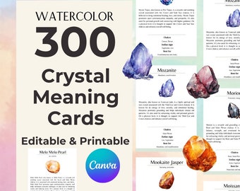 300 carte di cristallo Acquerello completamente modificabili in Canva: download digitale