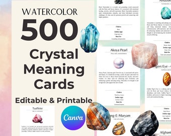 500 carte di cristallo Acquerello completamente modificabili in Canva: download digitale