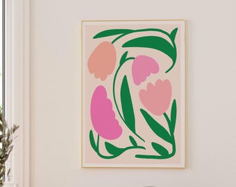 Bloemenkunstprint: modern roze botanisch muurdecor