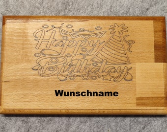 Frühstücksbrett Happy Birthday personalisiert Geschenk Holzbrett Geburtstag