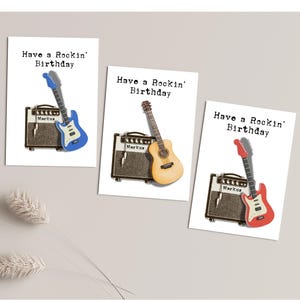 Carte d'anniversaire de guitare personnalisée, carte d'anniversaire de guitare pour lui, carte de visite, carte d'anniversaire de guitariste, carte de mélomane, guitare personnalisée