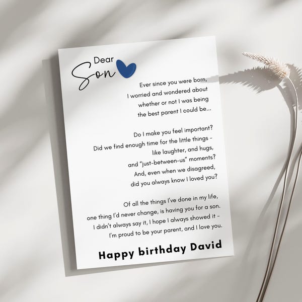 Personalized son Birthday Card, Special son birthday card, Teenage son Adult birthday card, touching birthday card for son grown up son