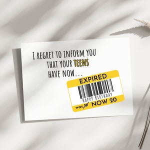 Carte d'anniversaire drôle du 20e anniversaire, carte d'anniversaire drôle, les adolescents ont maintenant expiré, frère drôle, carte d'anniversaire de soeur, carte drôle de fille de fils, expiré