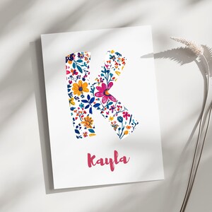 Personalized Birthday Card for her, floral name card, flower initial card, birthday card with flowers, birthday card wildflowers, name card