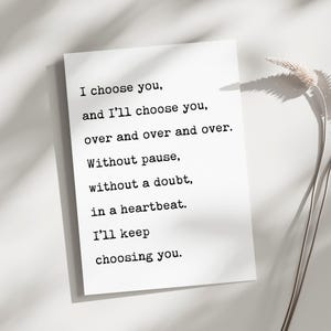 Anniversary Card, valentines day, romantic birthday card, I'll choose you, love cards happy birthday, I love you card, poem card love card