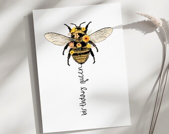 Watercolor Queen Bee Birthday Card for Her