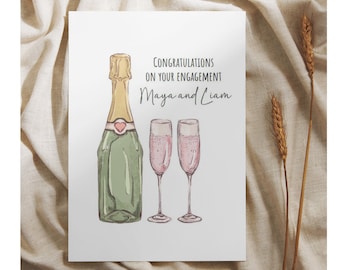 Personalized Engagement Card, Congratulations on your engagement, Cheers, Champagne, wine glasses card, Personalised engagment card